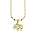 NR14DP041 Cadena Oro Sólido 10K + Dije Oro Sólido 14K Elefante Manto Zirconias Verdes 1.7 cm x 2 cm