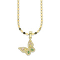 NR14DP043 Cadena Oro Sólido 10K + Dije Oro Sólido 14K Mariposa Baguette Multicolor 1.9 cm x 2.6