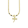 NR14DP049 Cadena Oro Sólido 10K + Dije Oro Sólido 14K Libélula con Zirconias 1.3 cm x 2 cm