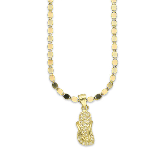 NR14DP060 Cadena Oro Sólido 10K + Dije Oro Sólido 14K Chanclita con Zirconias Blancas .9 cm x 2.5 cm