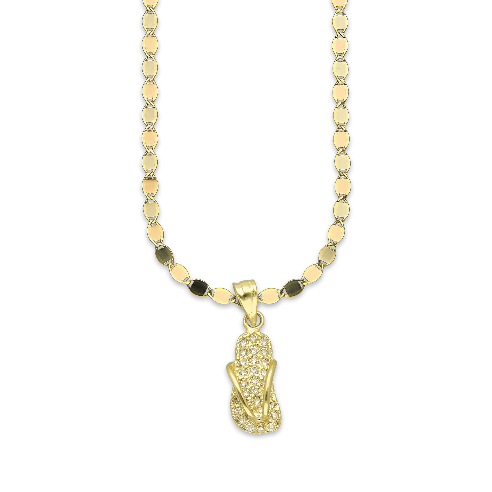 NR14DP060 Cadena Oro Sólido 10K + Dije Oro Sólido 14K Chanclita con Zirconias Blancas .9 cm x 2.5 cm