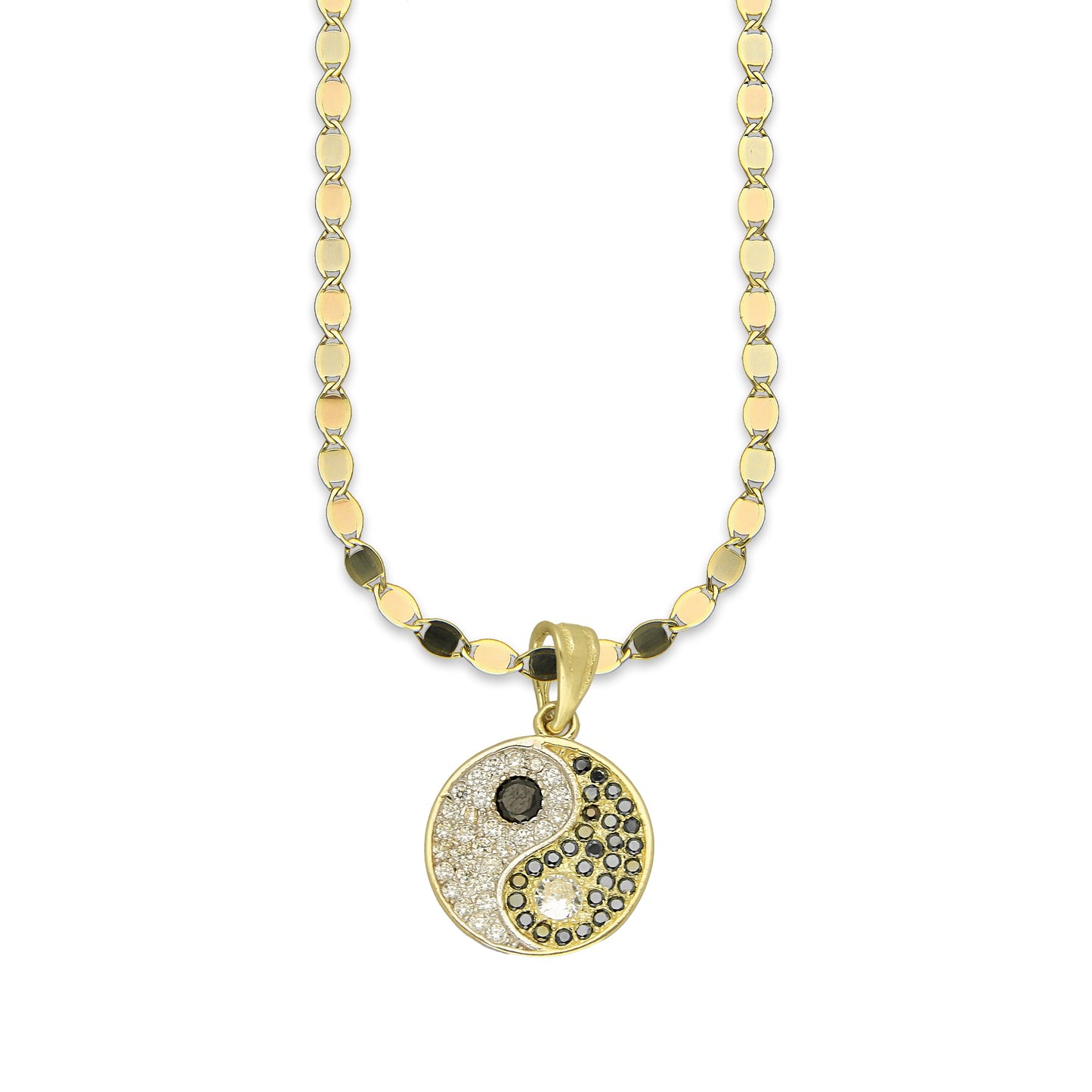 NR14DP063 Cadena Oro Sólido 10K + Dije Oro Sólido 14K Dije Yin Yang con Zirconias 1.5 cm x 2.2 cm