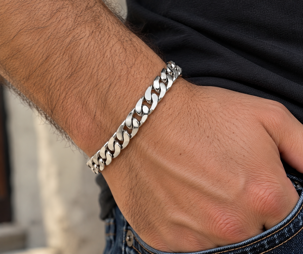 LPPC117-21P Pulsera Personalizada Mod Cubana 7 mm x 21 cm en Plata Ley .925