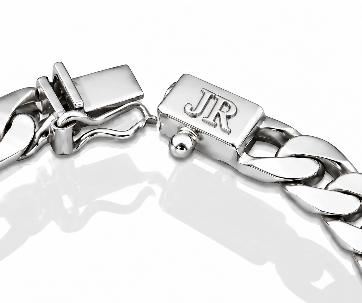 LPPC020-23 Pulsera Mod Cubana 7 mm x 23 cm en Plata Ley .925