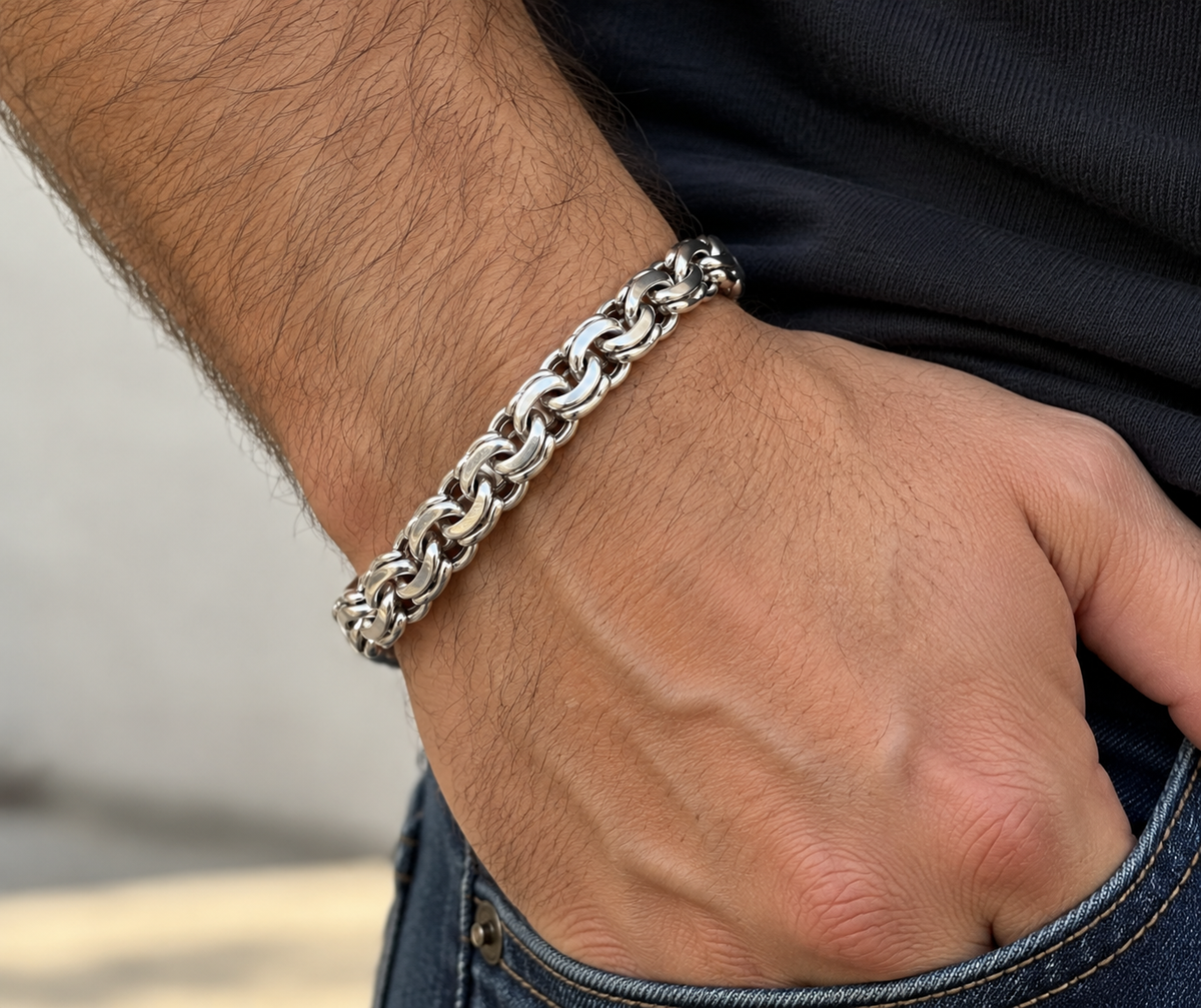 LPPC116-21P Pulsera Personalizada Tejido Chino 8.2 mm x 21 cm en Plata Ley .925