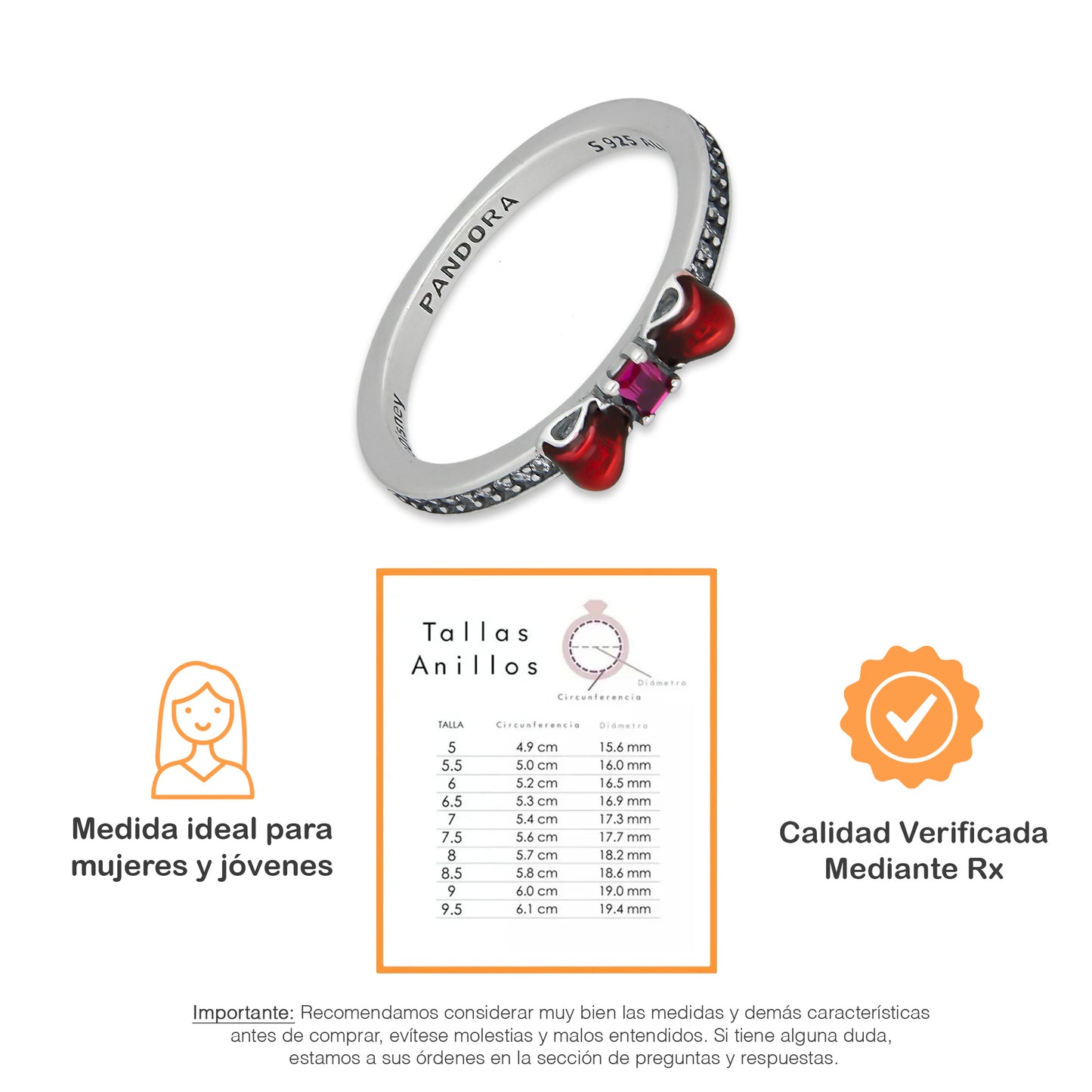 TMPAD007 Anillo Pand Princesas Blanca Nieves en Plata Fina .925