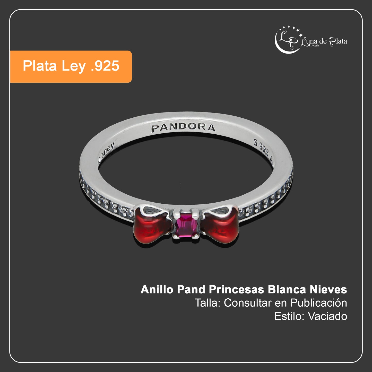 TMPAD007 Anillo Pand Princesas Blanca Nieves en Plata Fina .925