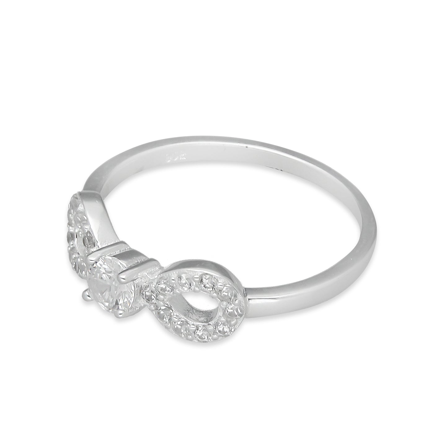 TMPAD008 Anillo de Infinito con Zirconia al Centro en Plata Fina.925