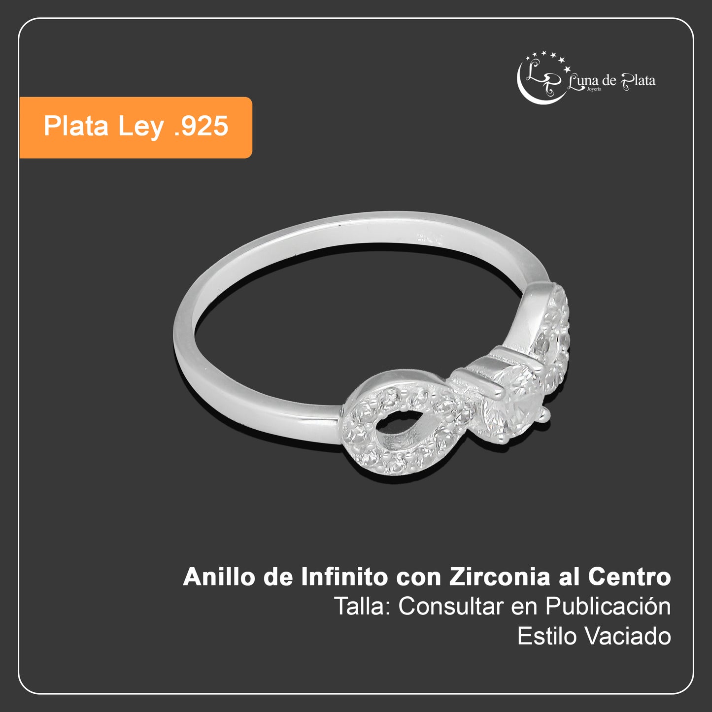TMPAD008 Anillo de Infinito con Zirconia al Centro en Plata Fina.925