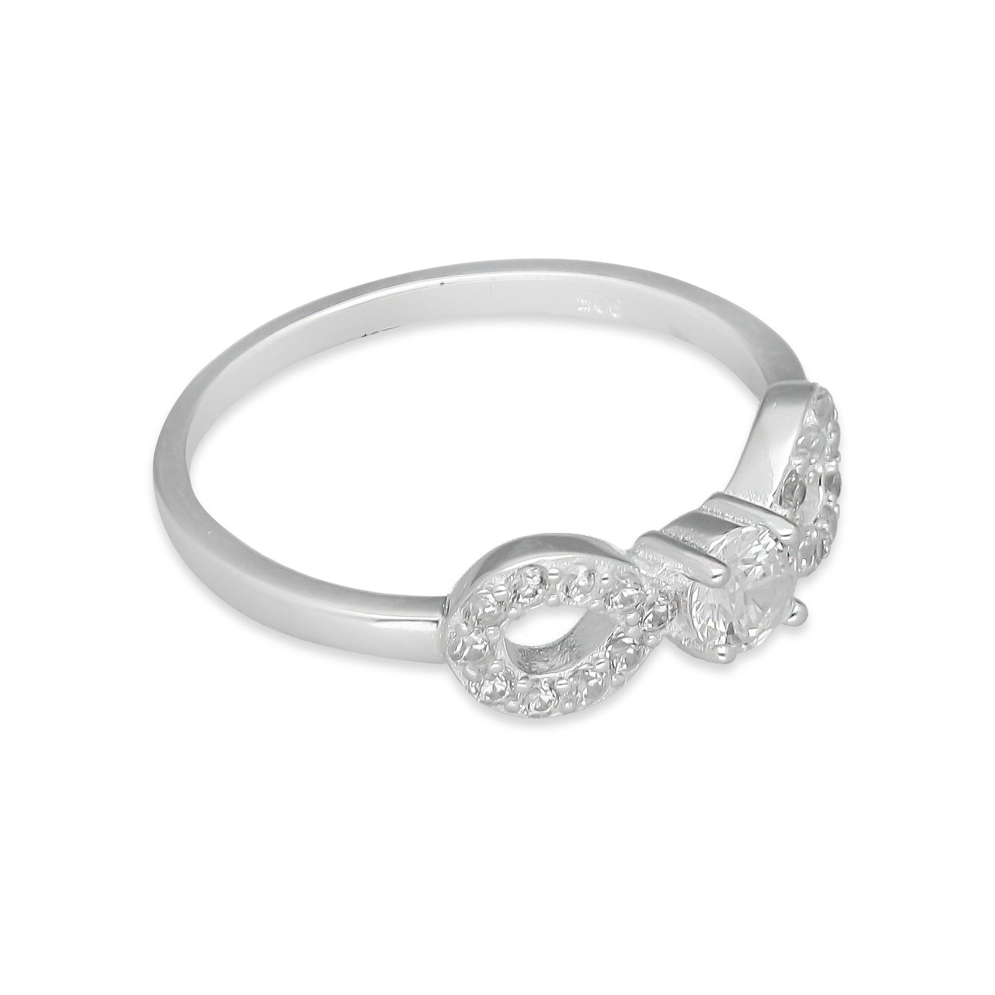 TMPAD008 Anillo de Infinito con Zirconia al Centro en Plata Fina.925