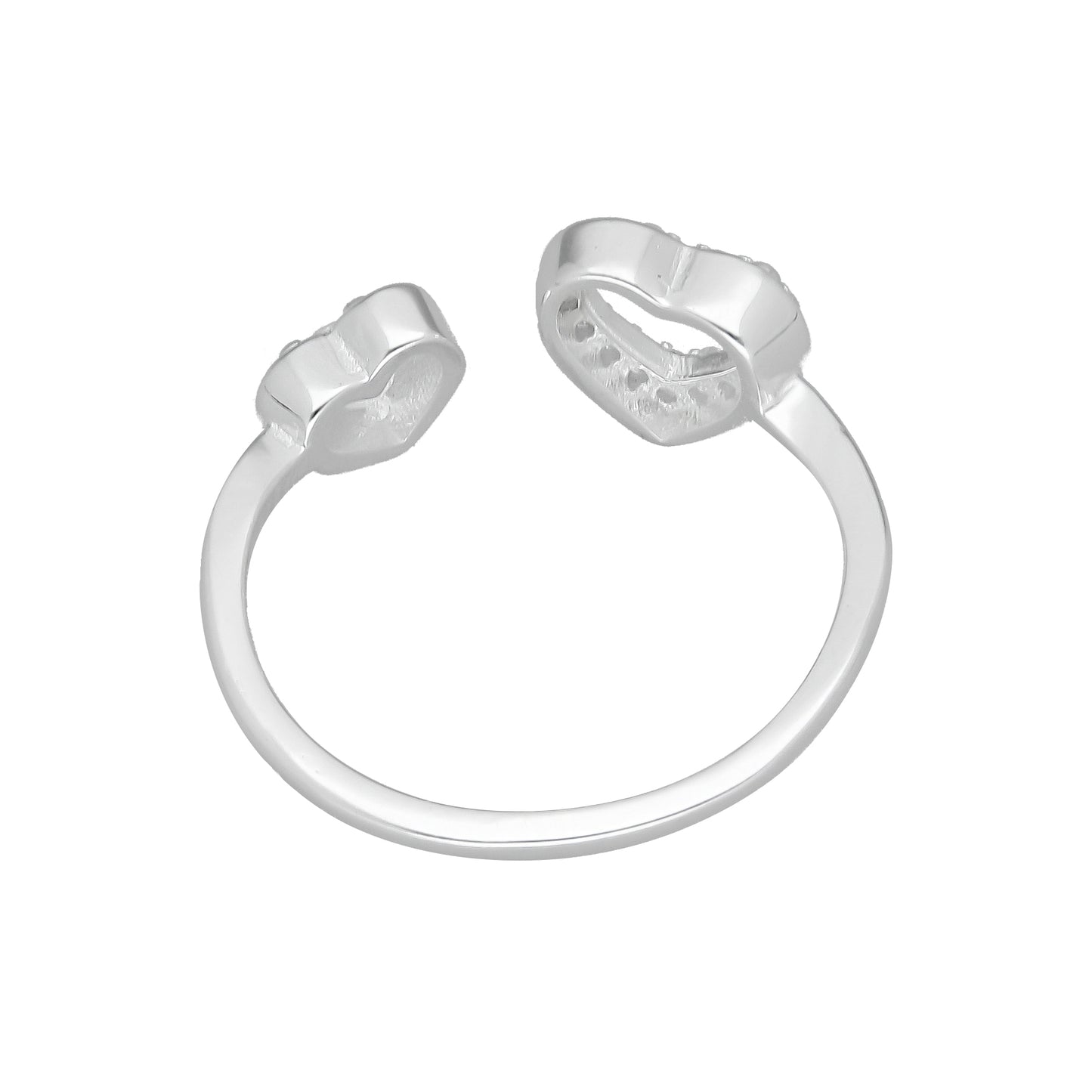 TMPAD013 Anillo Ajustable Corazon Doble en Plata Fina .925