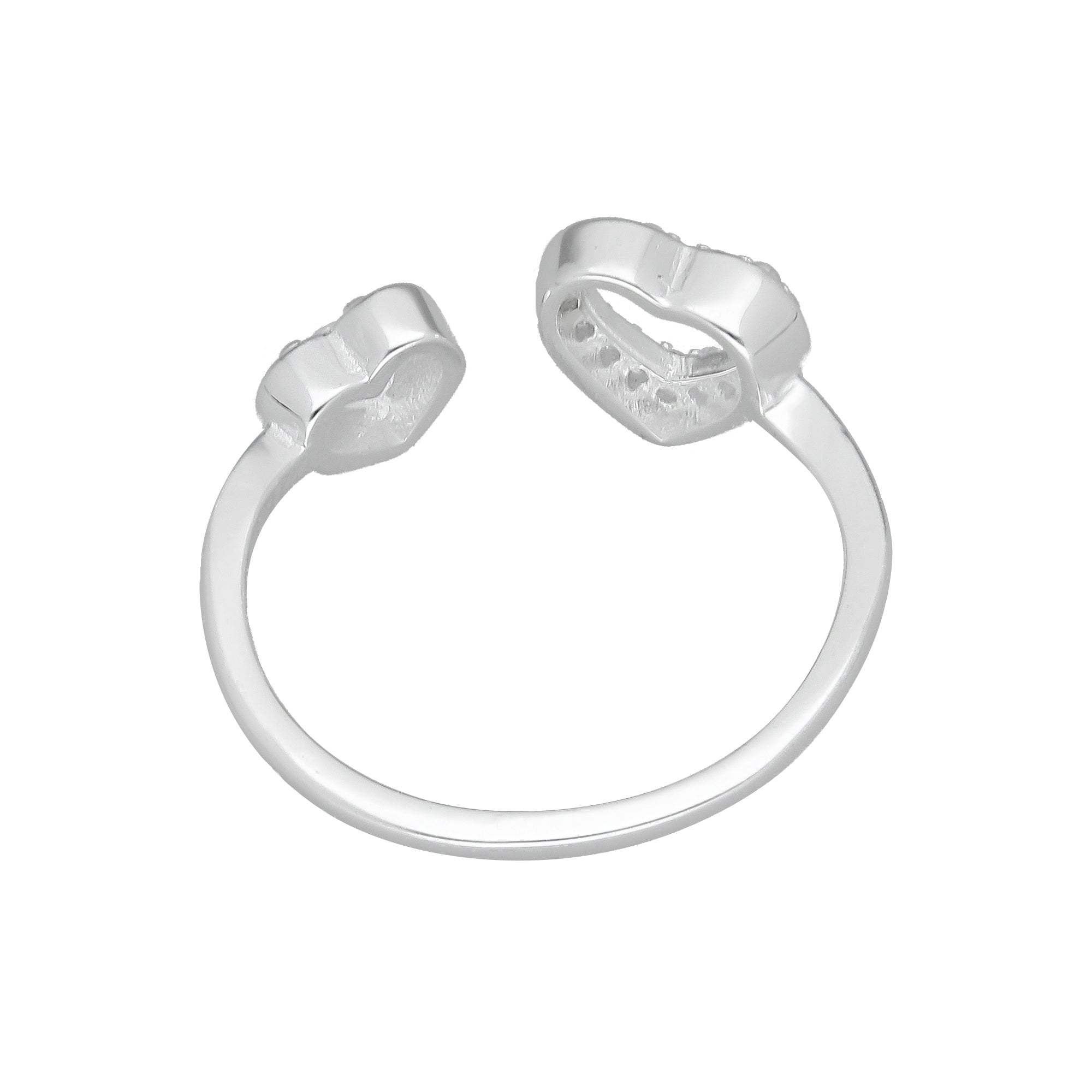 TMPAD013 Anillo Ajustable Corazon Doble en Plata Fina .925