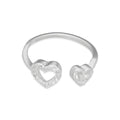 TMPAD013 Anillo Ajustable Corazon Doble en Plata Fina .925