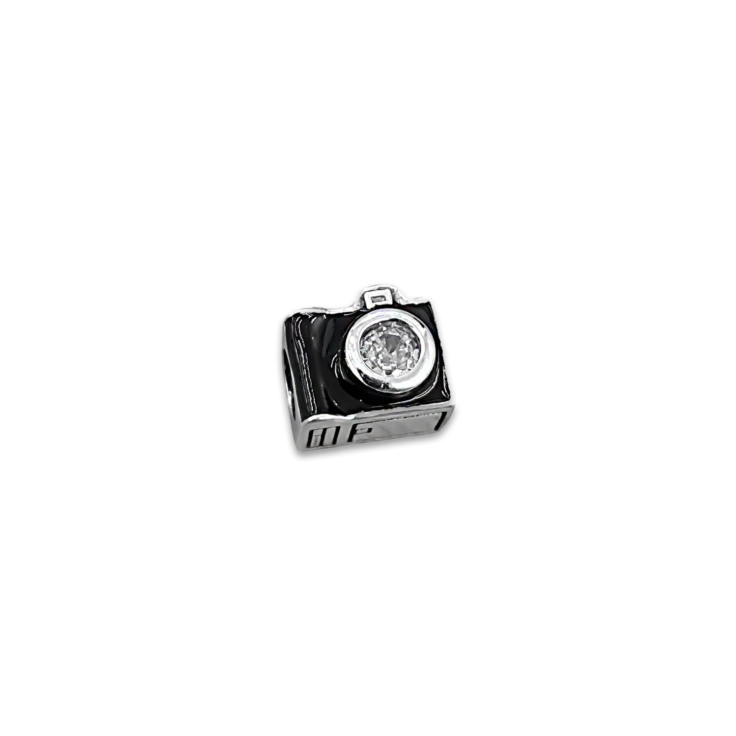TMPCH003 Dije Charm Pand Camara Negra con Zirconia en Plata Fina .925