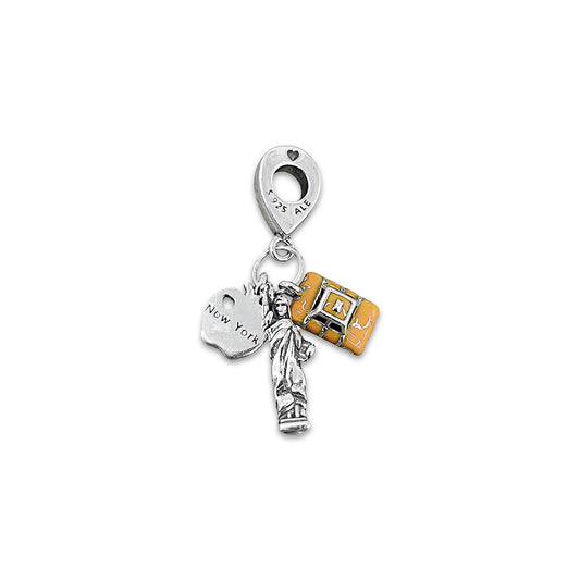 TMPCH005 Dije Charm Pand New York Manzana y Taxi Amarillo en Plata Fina .925