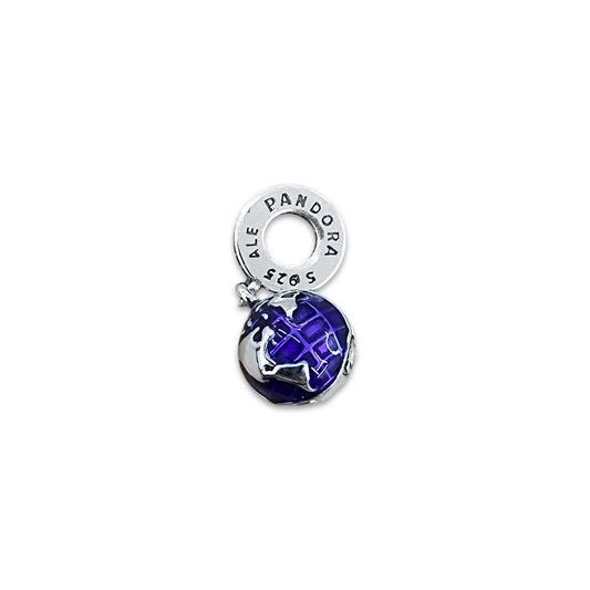TMPCH016 Dije Charm Pand Mundo Colgante Esmalte Morado en Plata Fina .925