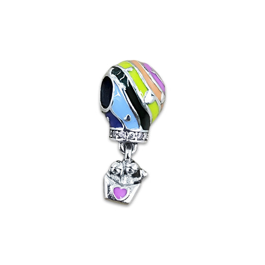 TMPCH018 Dije Charm Pand Globo Aerostático Multicolor Corazones en Plata Fina .925