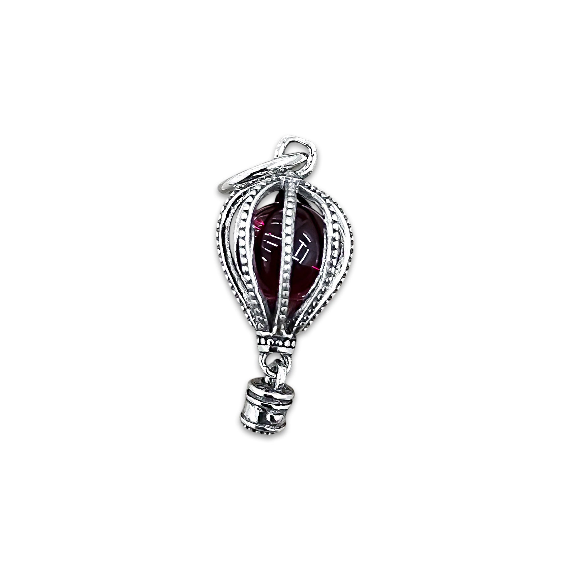TMPCH020 Dije Charm Pand Globo Aerostático Piedra Redonda Roja en Plata Fina .925