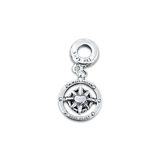 TMPCH023 Dije Charm Pand Brújula Corazón con Zirconia Morada en Plata Fina .925