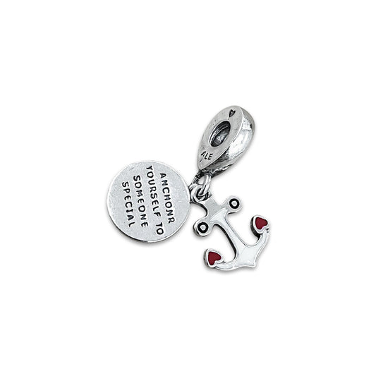 TMPCH024 Dije Charm Pand Ancla con Esmalte Blanco en Plata Fina .925