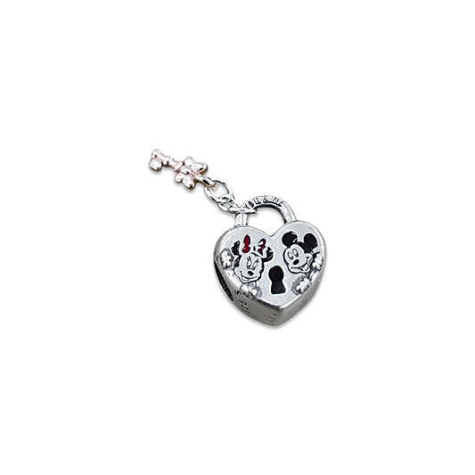 TMPCH027 Dije Charm Pand Corazón con Llave Minnie y Mickey en Plata Fina .925