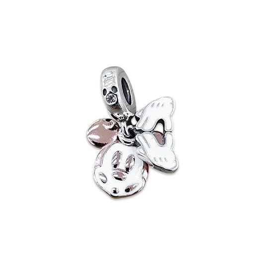 TMPCH031 Dije Charm Pand Mickey Manos Plata Rosa con Esmalte Blanco en Plata Fina .925