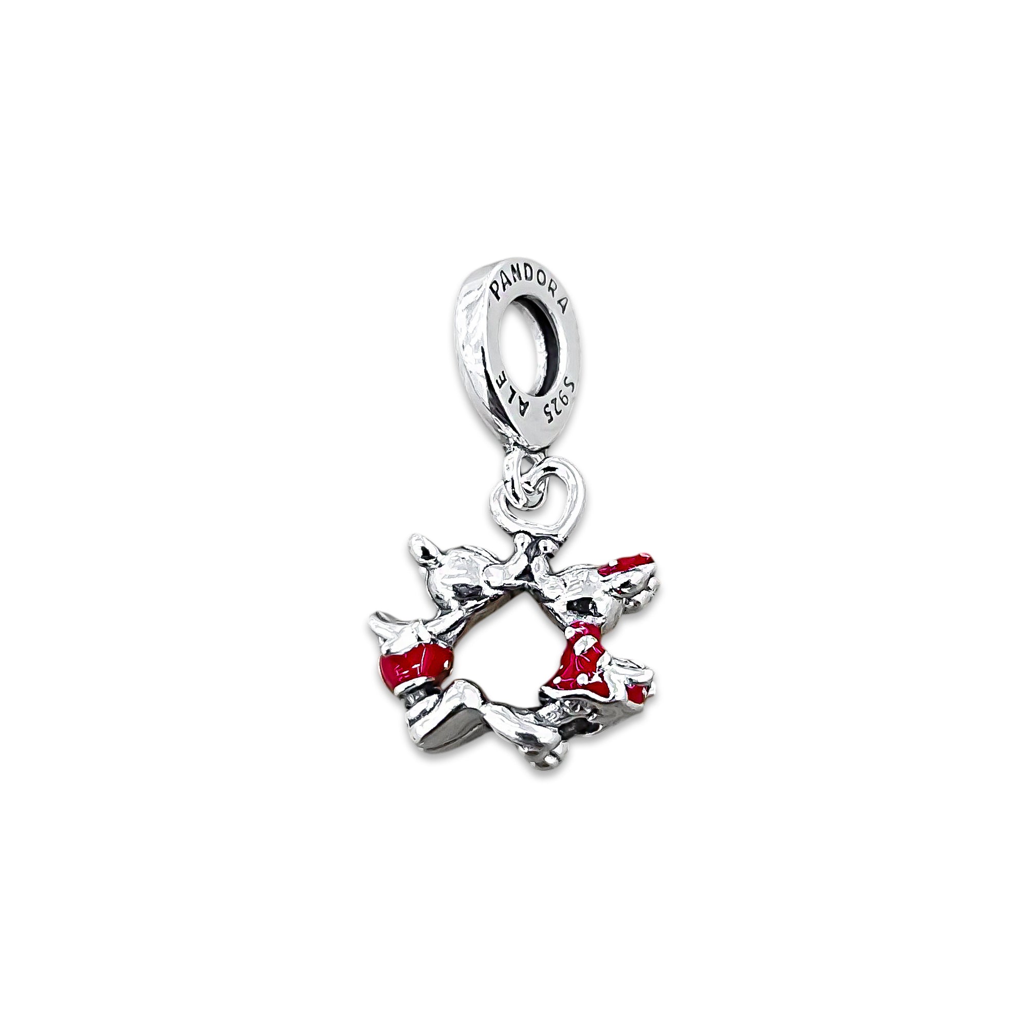 TMPCH034 Dije Charm Pand Mickey y Minnie 3D Kissing en Plata Fina .925