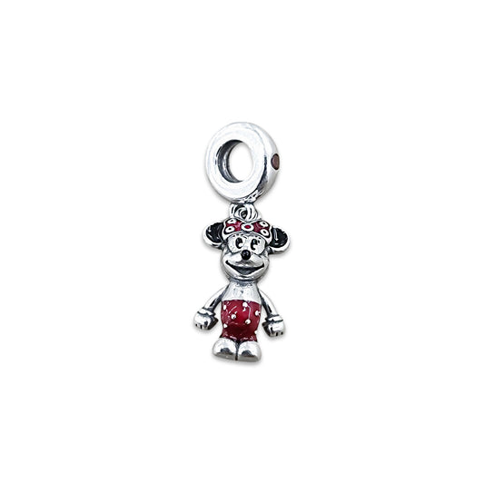 TMPCH037 Dije Charm Pand Minnie Short y Moño Rojo en Plata Fina .925