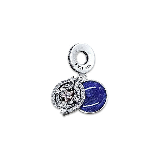 TMPCH040 Dije Charm Pand Galaxia con Zirconias Fondo Azul Marino en Plata Fina .925