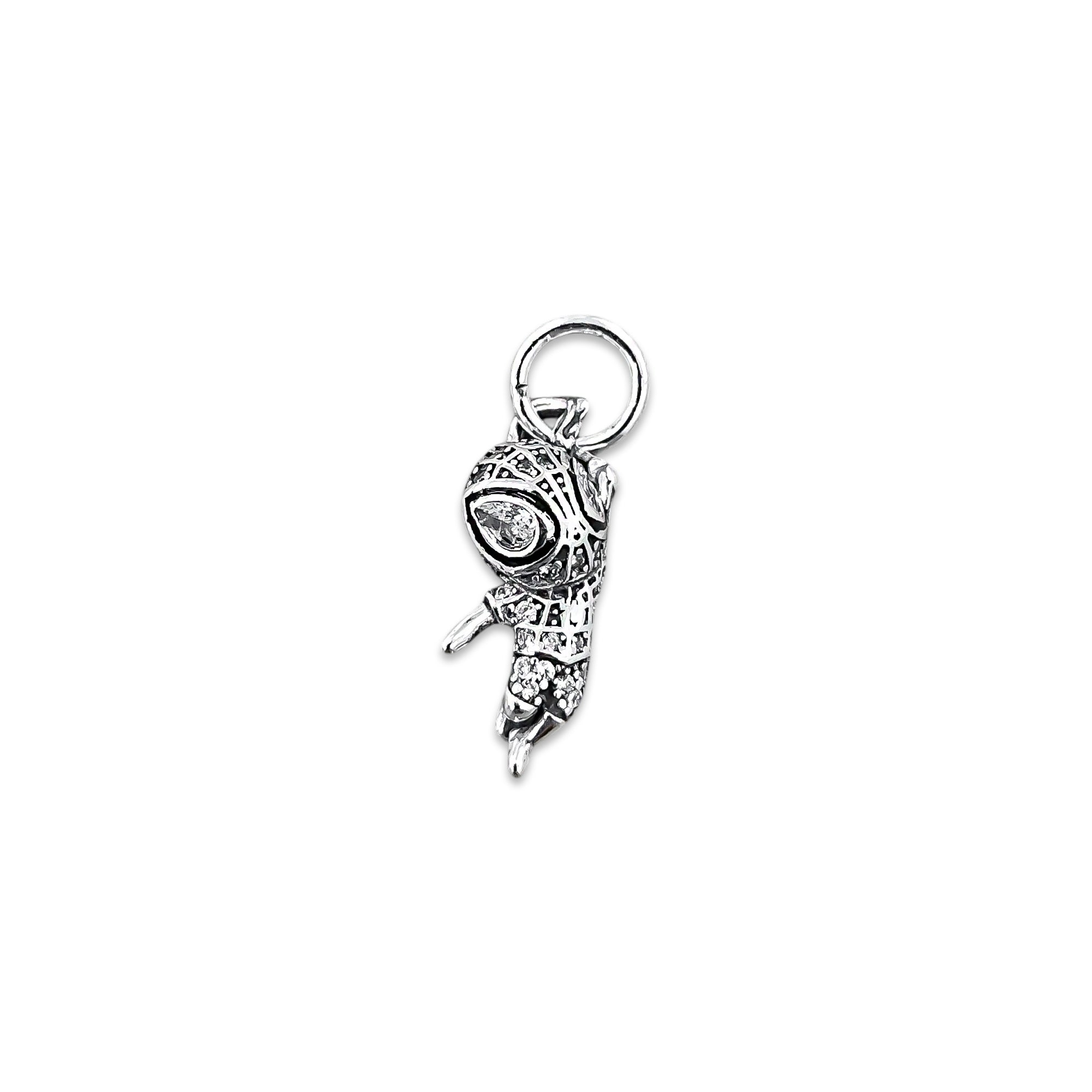 TMPCH043 Dije Charm Pand Spiderman Balanceandose Ojos Zirconia en Plata Fina .925