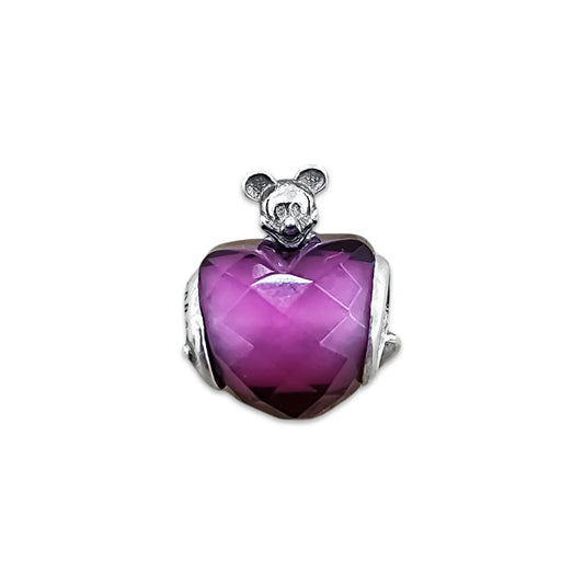 TMPCH044 Dije Charm Pand Mickey Abrazando Corazón Morado en Plata Fina .925
