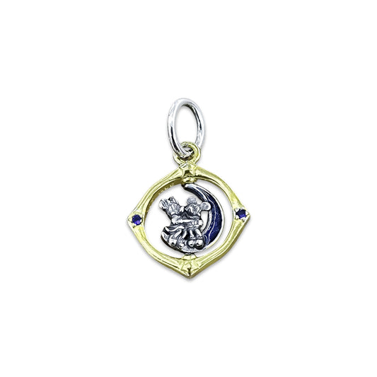 TMPCH045 Dije Charm Pand Circulo Dorado Minnie y Mickey en Luna en Plata Fina .925