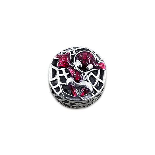 TMPCH053 Dije Charm Pand Círculo Telarañas Spiderman Esmaltado Rojo en Plata Fina .925