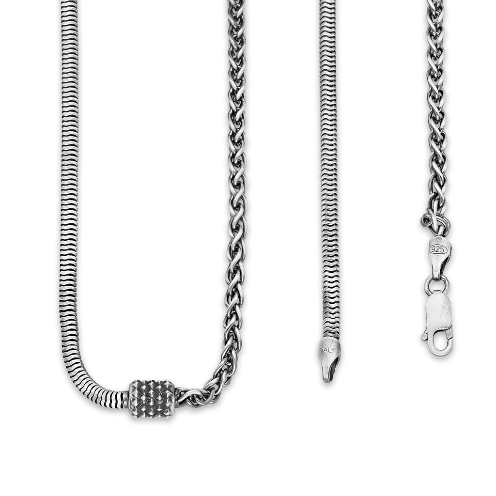 TMPCU010 Cadena Duo Cola de Rata y Espiga con Cilindro 3.2 mm x 55 cm en Plata Fina .925