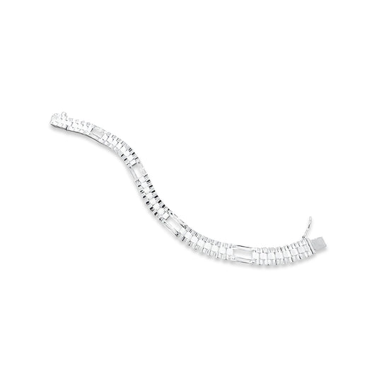 TMPPC003-20 Pulsera Caballero Modelo Rlx 4 Eslabones Largos 8 mm de Ancho x 20 cm de Largo en Plata Fina .925