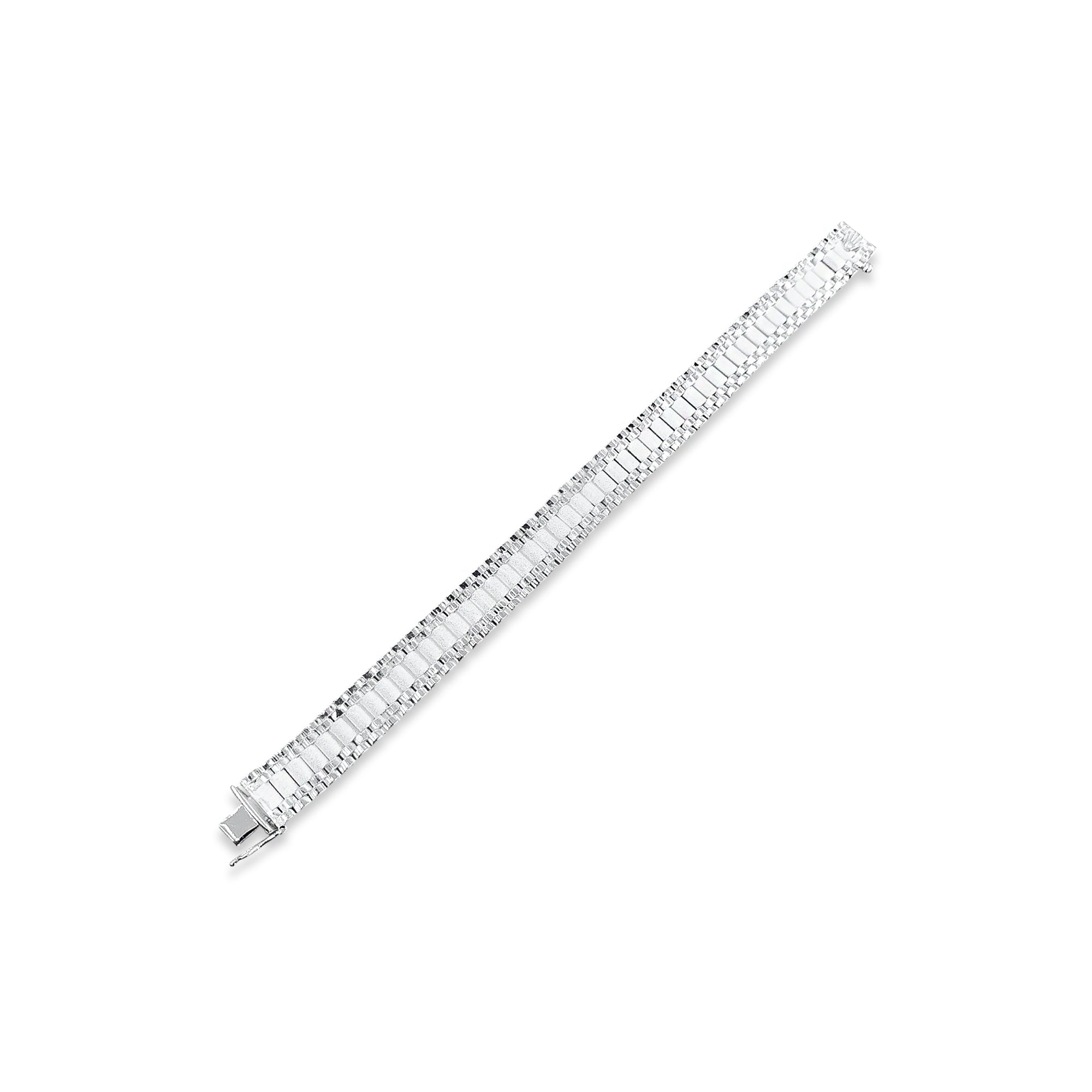 TMPPC005-21 Pulsera Caballero Modelo Rlx 1x2 1.2 cm de Ancho x 21 cm de Largo en Plata Fina .925