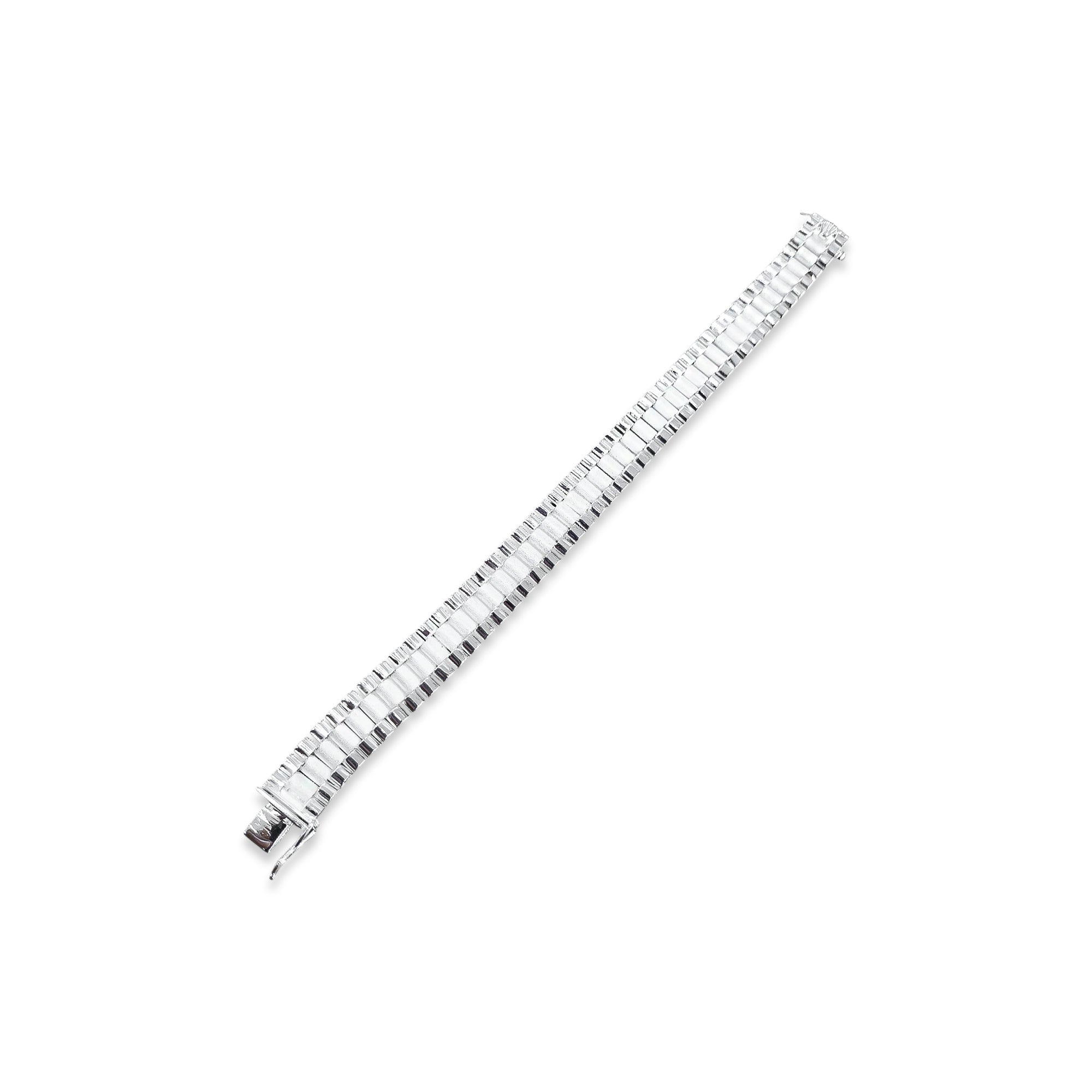 TMPPC006-20 Pulsera Caballero Modelo Rlx 1x1 Centro Ancho 1.1 cm de Ancho x 20 cm de Largo en Plata Fina .925
