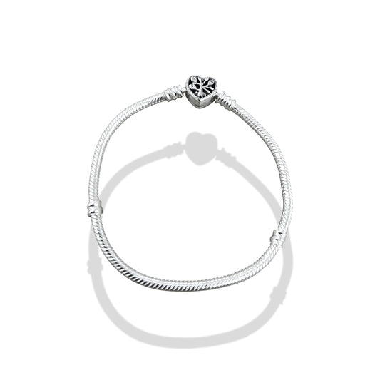 TMPPD005-18 Pulsera Dama Pand Corazón Floral 18 cm en Plata Fina .925