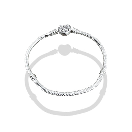 TMPPD006-18 Pulsera Dama Pand Corazón Mickey con Zirconias 18 cm en Plata Fina .925