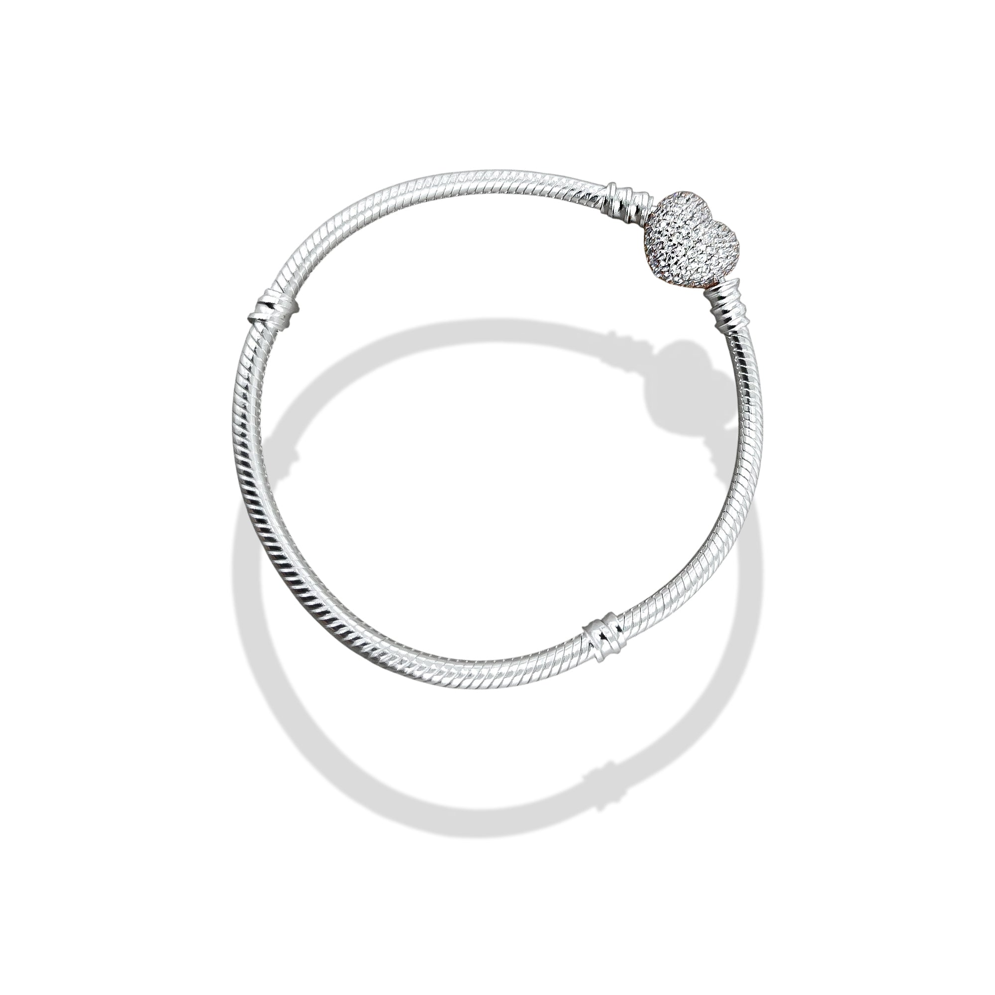 TMPPD007-18 Pulsera Dama Pand Corazón Plata Rosa Pavé 18 cm en Plata Fina .925