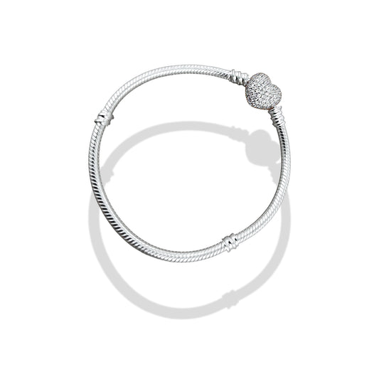 TMPPD007-18 Pulsera Dama Pand Corazón Plata Rosa Pavé 18 cm en Plata Fina .925