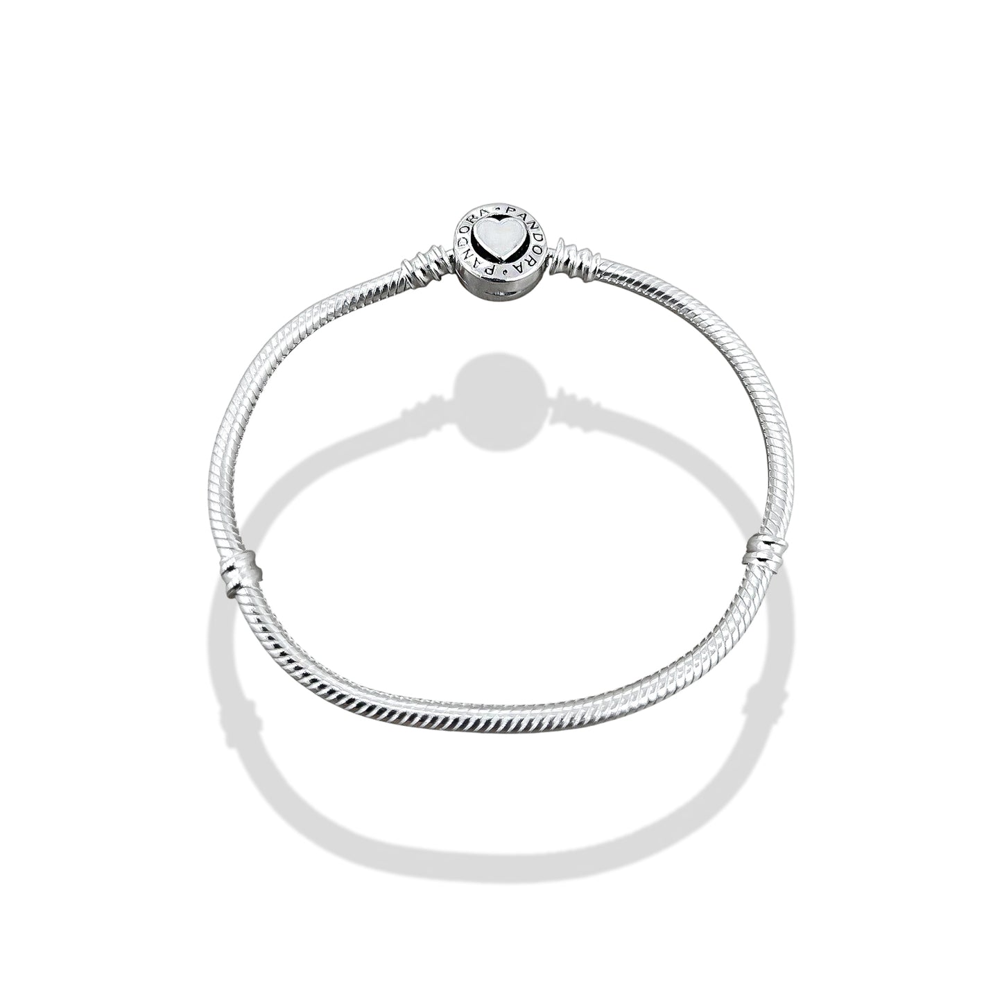 TMPPD011-19 Pulsera Dama Pand Corazón Centro Blanco 19 cm en Plata Fina .925