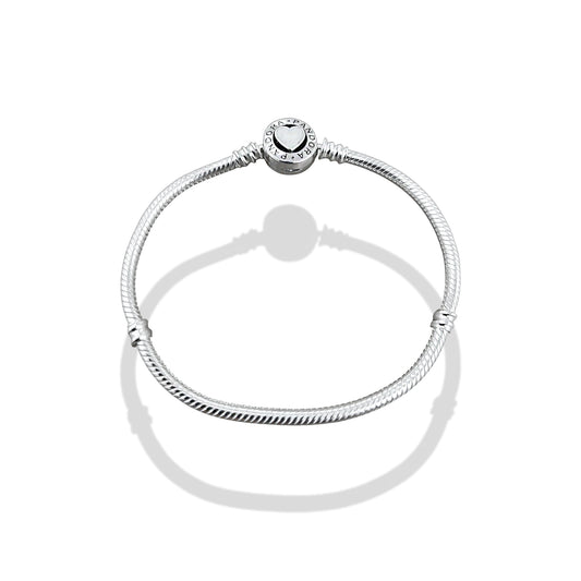 TMPPD011-19 Pulsera Dama Pand Corazón Centro Blanco 19 cm en Plata Fina .925