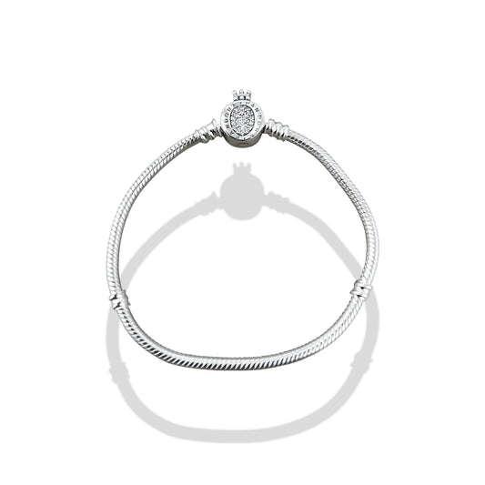 TMPPD012-18 Pulsera Dama Pand Óvalo Centro Zirconias Corona 18 cm en Plata Fina .925
