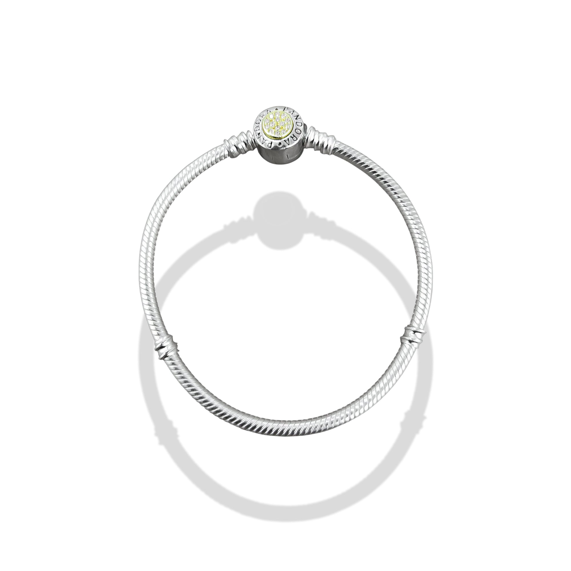 TMPPD013-19 Pulsera Dama Pand Círculo Centro Dorado 19 cm en Plata Fina .925
