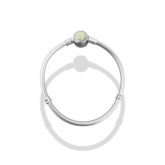 TMPPD013-18 Pulsera Dama Pand Círculo Centro Dorado 18 cm en Plata Fina .925