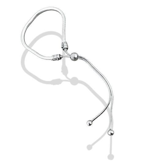 TMPPD016 Pulsera Dama Pand Bolas Lisas Colgantes Ajustable en Plata Fina .925