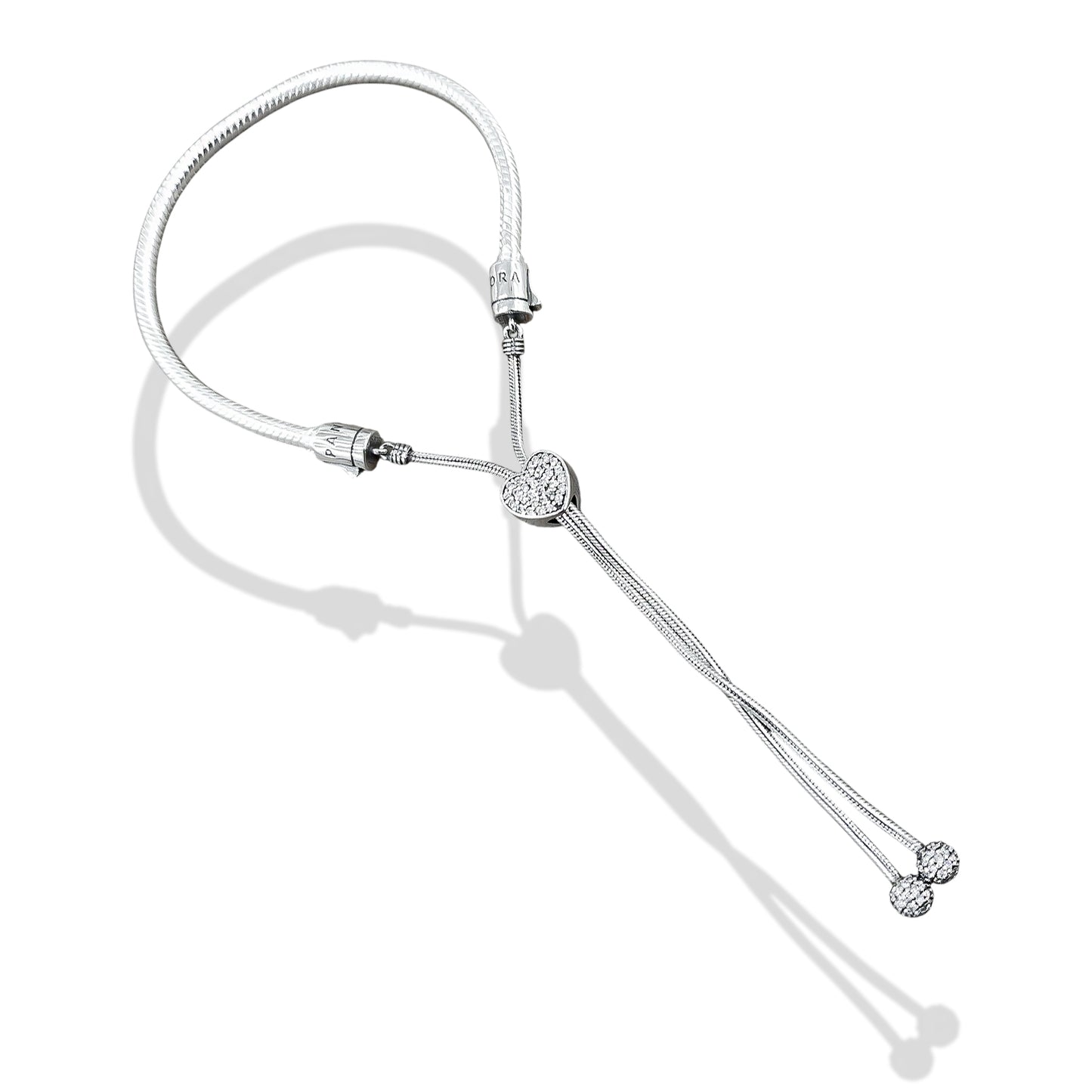 TMPPD017 Pulsera Dama Pand Corazón con Zirconias Blancas Ajustable en Plata Fina .925