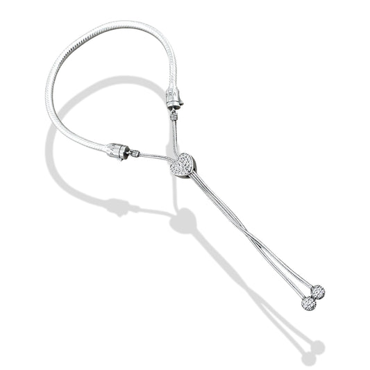 TMPPD017 Pulsera Dama Pand Corazón con Zirconias Blancas Ajustable en Plata Fina .925
