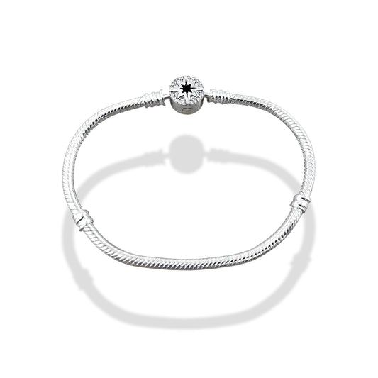 TMPPD018-18 Pulsera Dama Pand Círculo Estrella Centro Negro 18 cm en Plata Fina .925